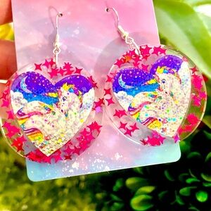 Lisa Frank Inspired Glitter Unicorn Heart Sticker Earrings